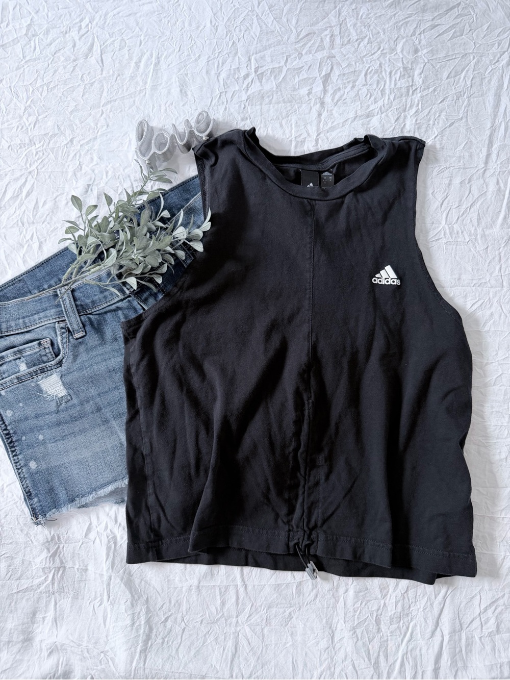 adidas Black Sleeveless Athletic Tank with Drawcord